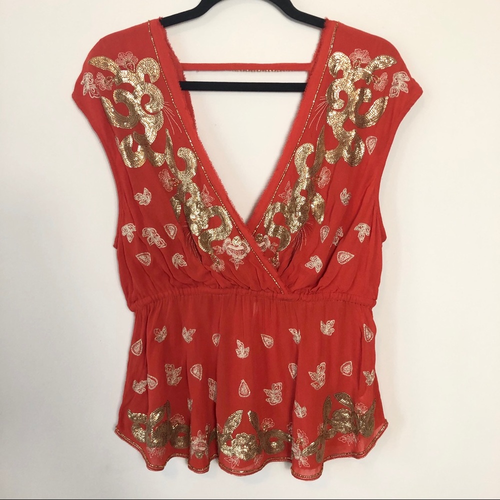 Free People Orange Beaded Tank Top